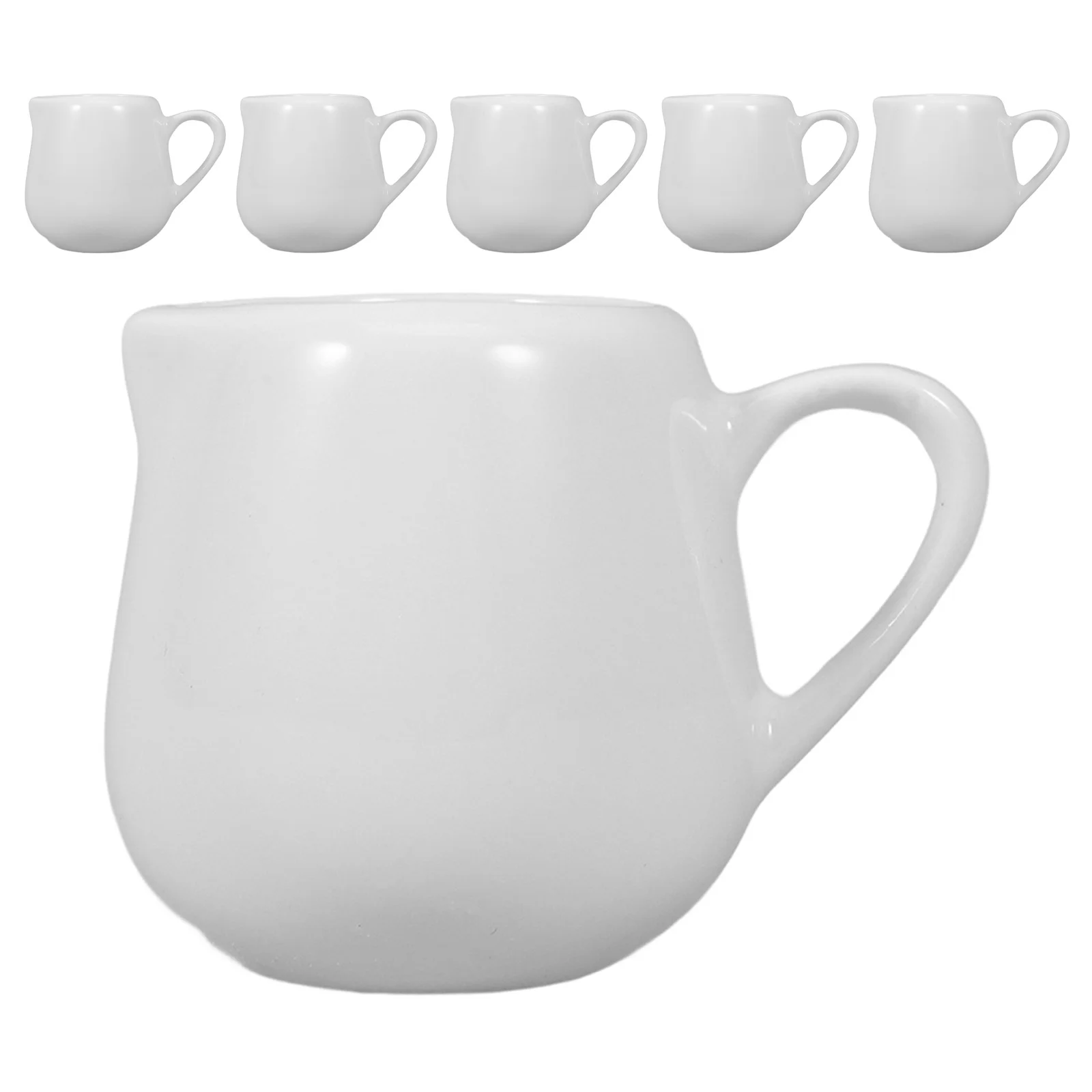 

6Pcs Ceramic Mini Creamer Pitchers Handle White Porcelain 50ml Milk Jugs Coffee Sauce Gravy Syrup Serving Kitchen Dining