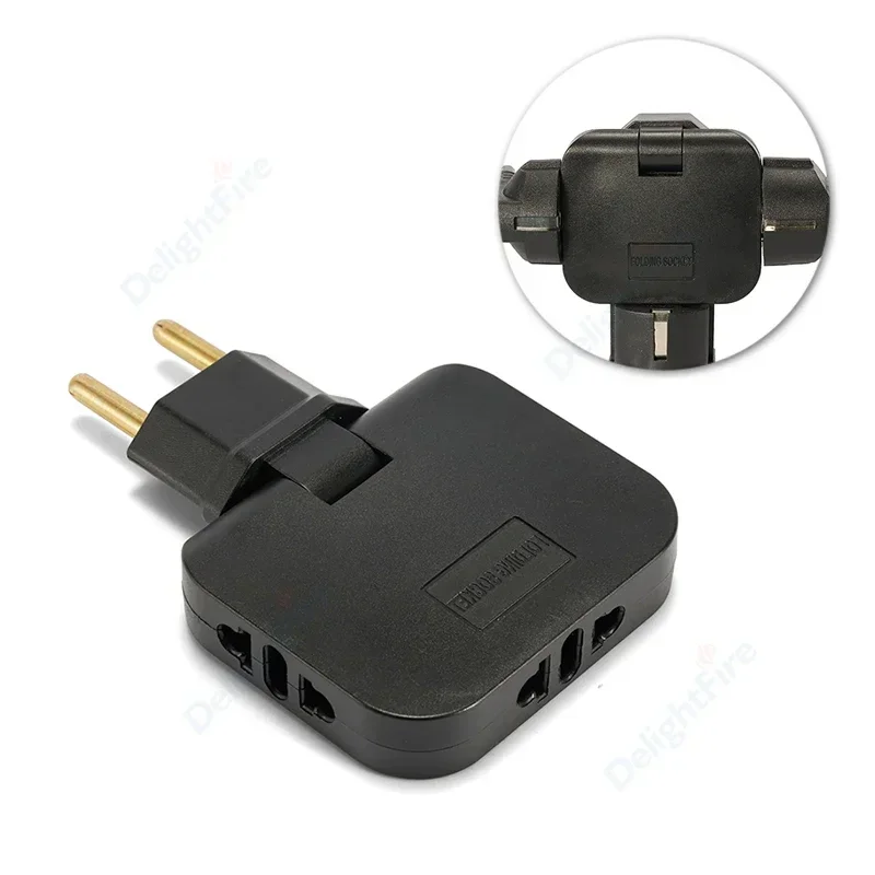 EU 3 in 1 Electrical Tee Socket 2Pin 4.8mm Plug Adapter Foldable CN US To EU Euro Korea FR Travel Aadapters AC Converter Outlet