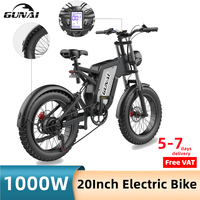 GUNAI Electric Ebikes 1000W Brushless Motor 20 Inch Fat Tire Adult 7 speed 48V 25Ah Battery Off-Road Mountain Bicycle EU Stock