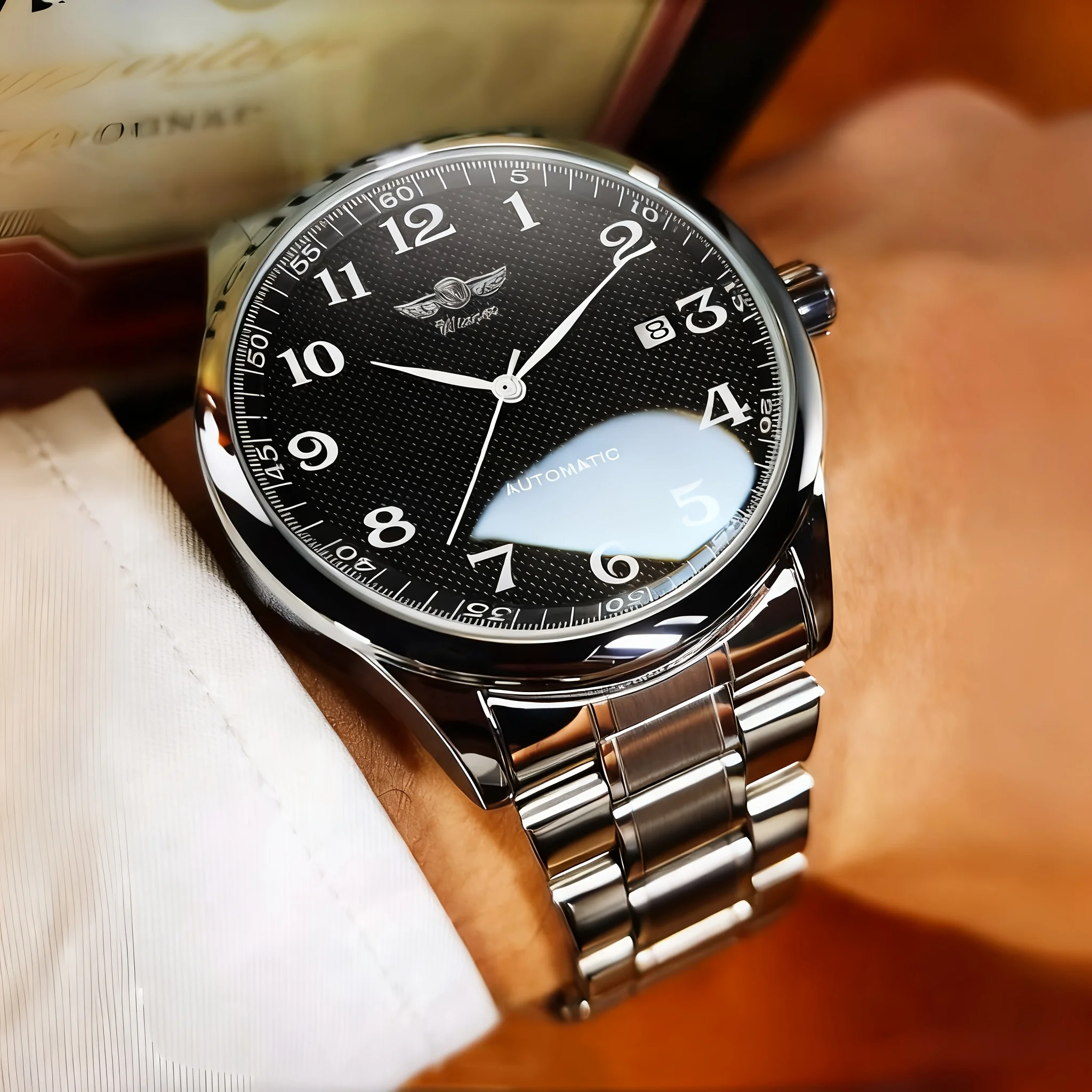 Simple Fully Automatic Mechanical Men's Watch with Calendar, Stainless Steel Strap, Perfect Gift for Men