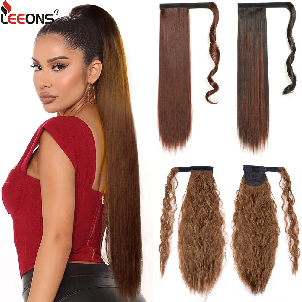 

22" Synthetic Ponytail Extensions Wrap Around Long Straight Fake Pony Tail Soft Clip In Hair Extensions Pony Tail Fake Hair