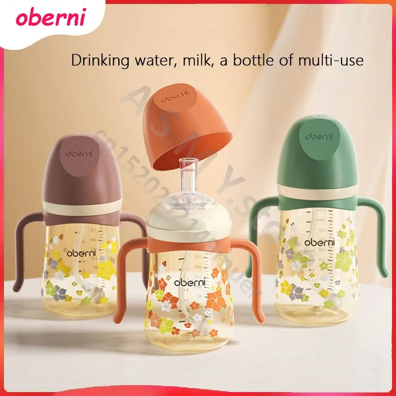Oberni 240ml/300ml Baby Bottle PPSU 360° Rotating Anti-Colic Drinking Cup for Newborns No Leak Study Cup Infants
