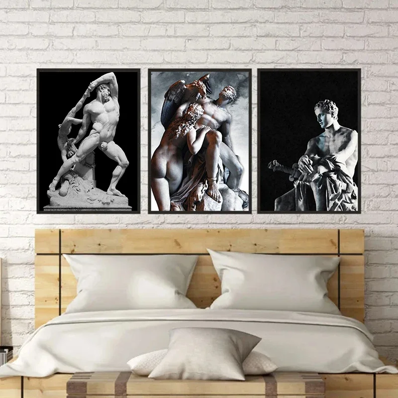 Retro David Head Sculpture Canvas Poster Zeus Poseidon Marble Statue Wall Art Prints Picture for Living Room Bedroom Home Decor