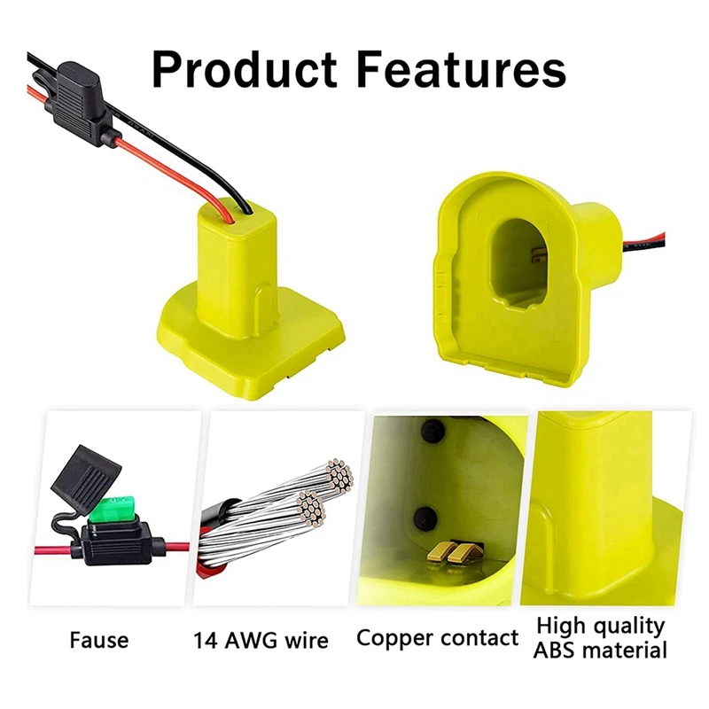 Power Wheel Adapter For Ryobi 18V & MK M18 18V Battery With Fuse & Wire Terminals, Power Connector 14 Gauge Robotic