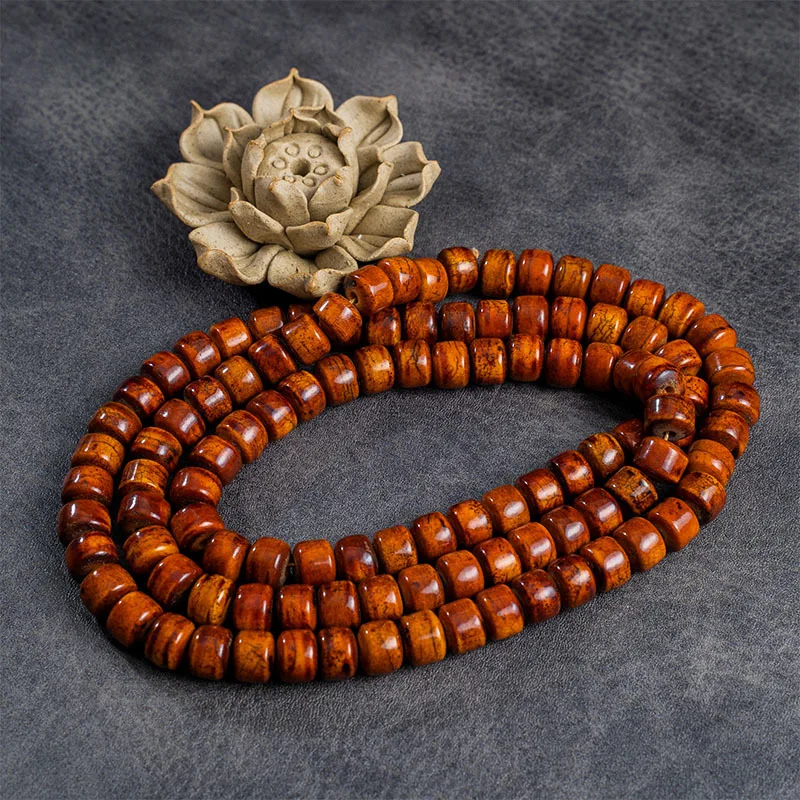 108-bead Buddhist scripture pendant-style bone art series bracelet made from old cow and camel bones with textured barrel beads