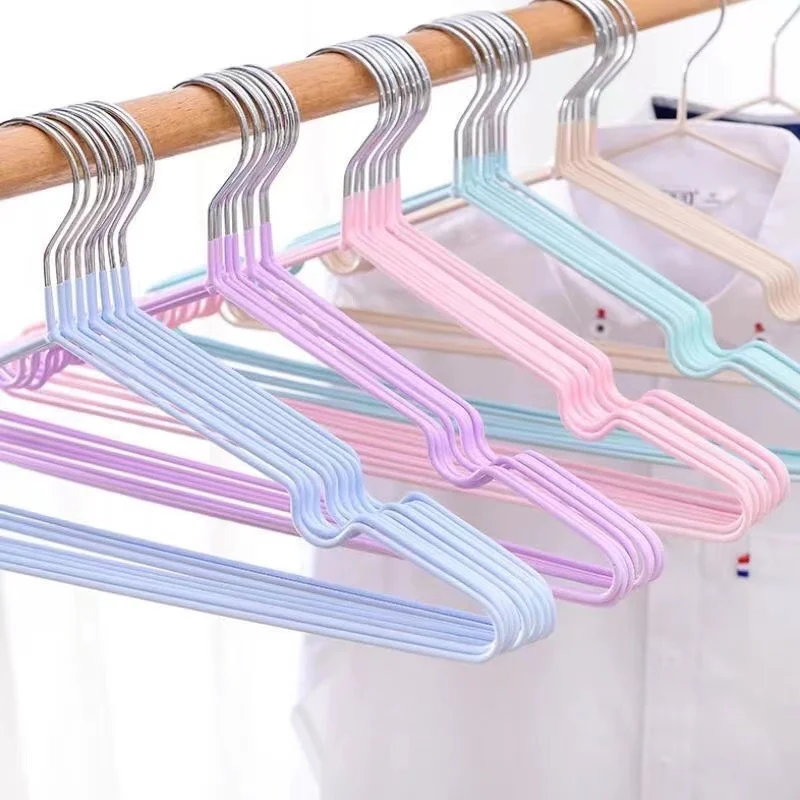 Iron Clothes Hanger Bold Household Seamless Simple Clothes Support Adult Metal with Groove Dipped Plastic Non-Slip