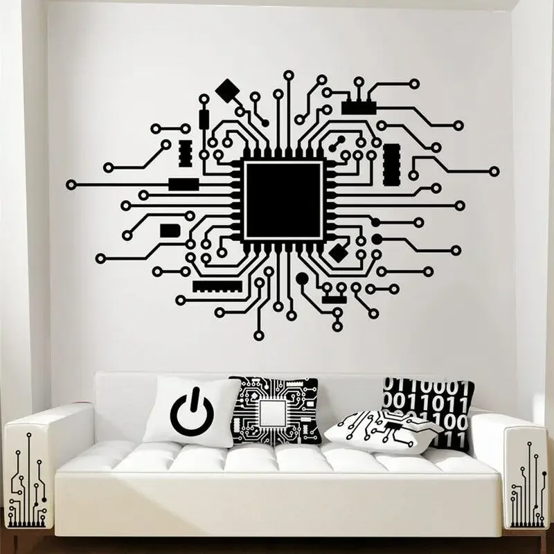 Circuit Board Wall Sticker IT Computer CPU Chip Game Technology Network Company Office Room Decorative Art Vinyl Decal B2