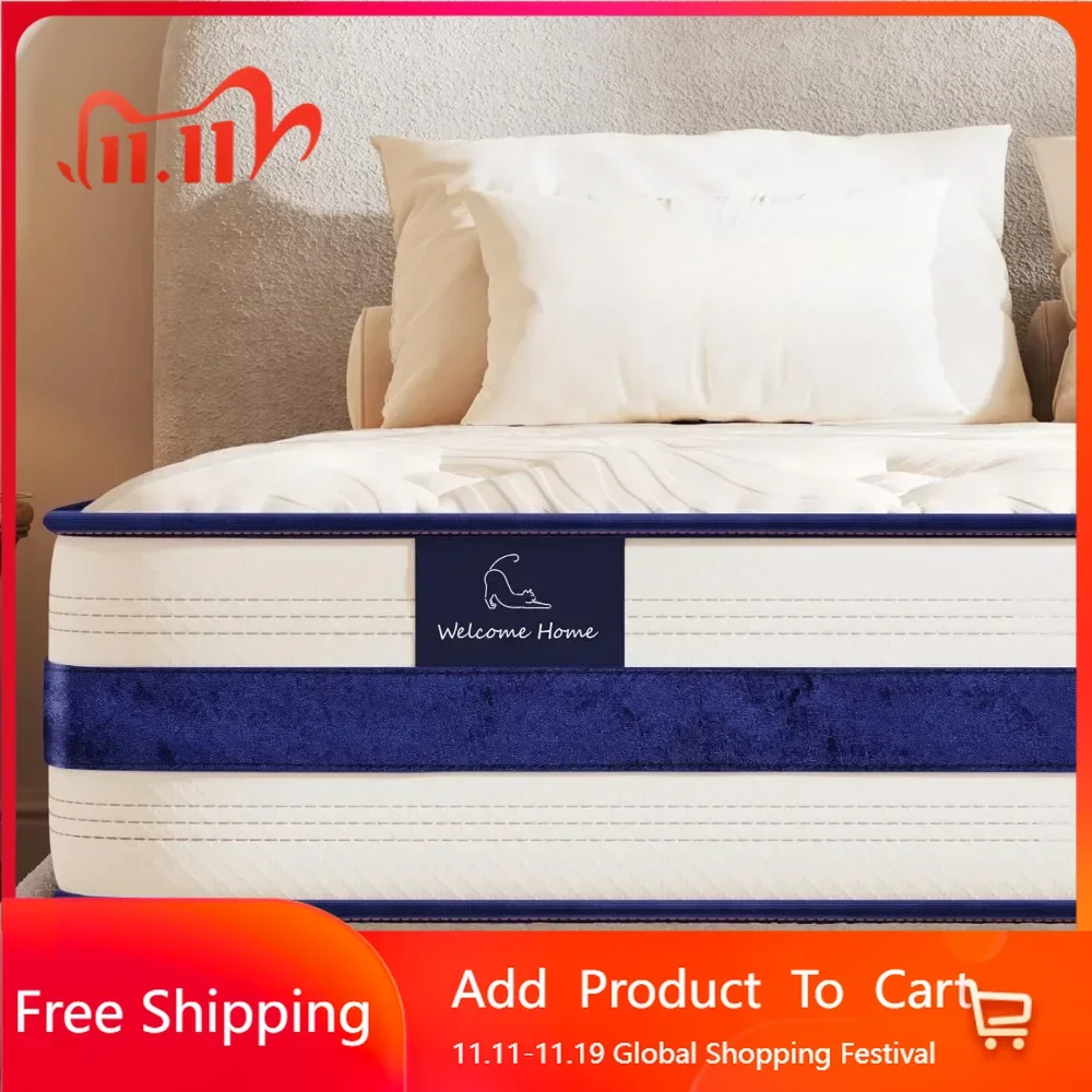 Colchón Queen con Memory Foam, soporte y alivio de presión, colchones de sensación media firme, colchón interior híbrido de 12 pulgadas