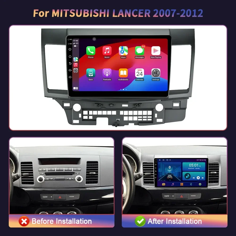 Android 14  For MITSUBISHI LANCER 2007-2012 Auto Car Radio Multimedia Navigation Screen Wireless Carplay Stereo Head Unit 2DIN