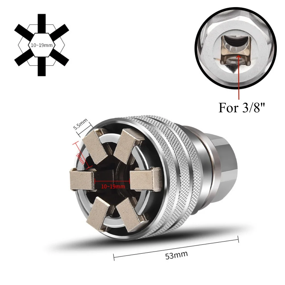 Regulowane gniazdo 3/8'' do 3/4'' uniwersalna tuleja 10-19mm magiczne gniazdo wiertarka elektryczna klucz konwerter moc narzędzie do naprawy ręcznej