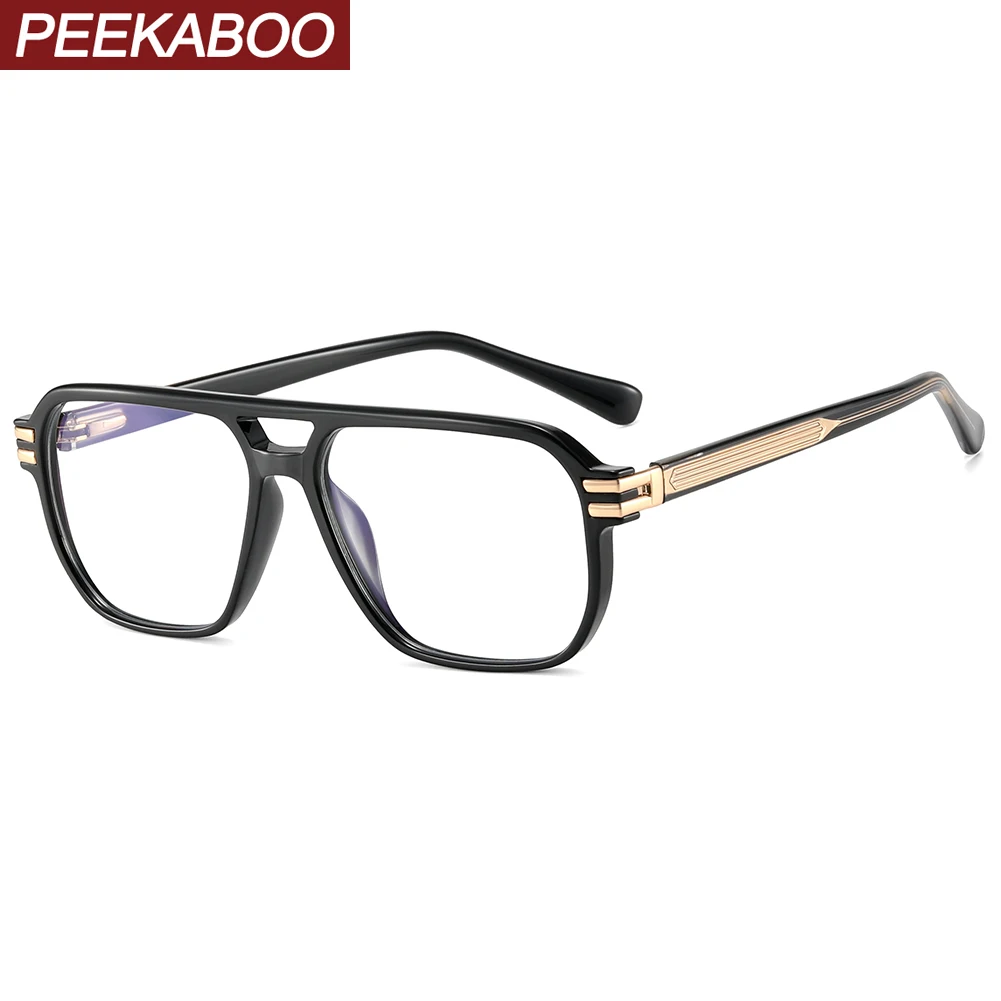 

Очки Peekaboo с большой квадратной оправой для мужчин, с двойной перемычкой, антибликовые, модные, с прозрачными линзами, TR90, черные, серые, коричневые.
