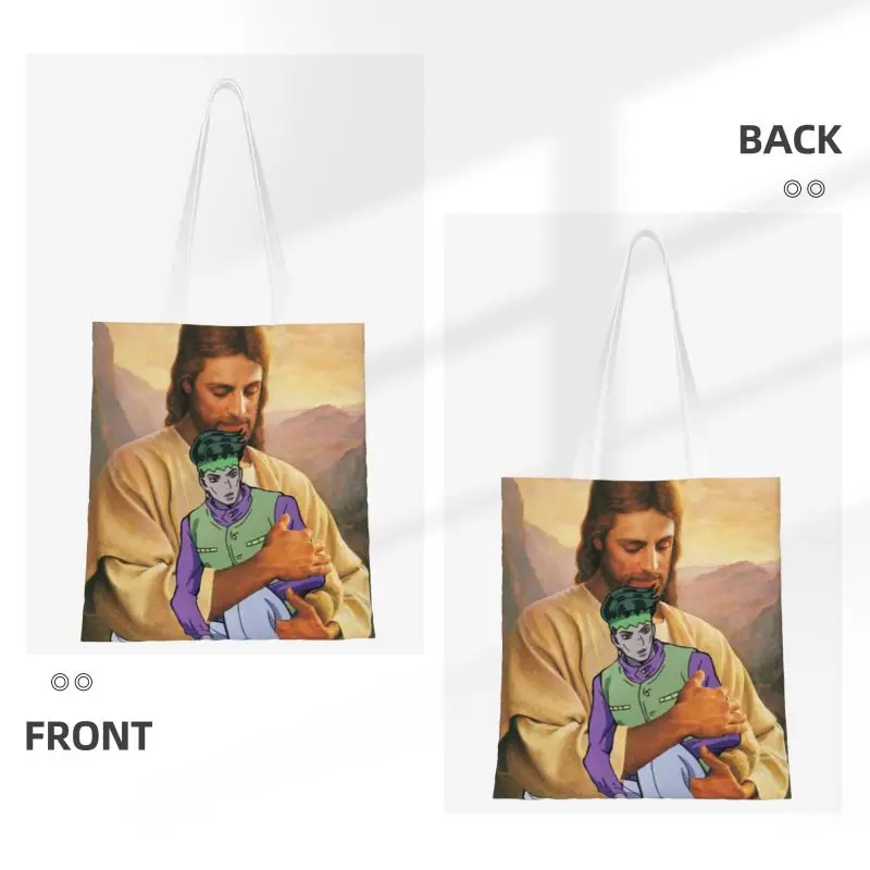 Kawaii JOJO'S Shopping Tote Bag Reusable Polnareff Jesus Adventure Groceries Canvas Shoulder Shopper Bag