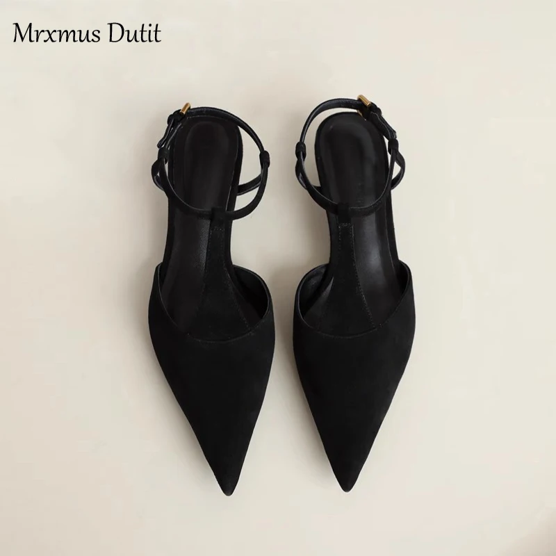 Mrxmus Dutit 2024 Spring New Comfortable Pointed Sandals Minimalist temperament slim heel pointed toe single shoes