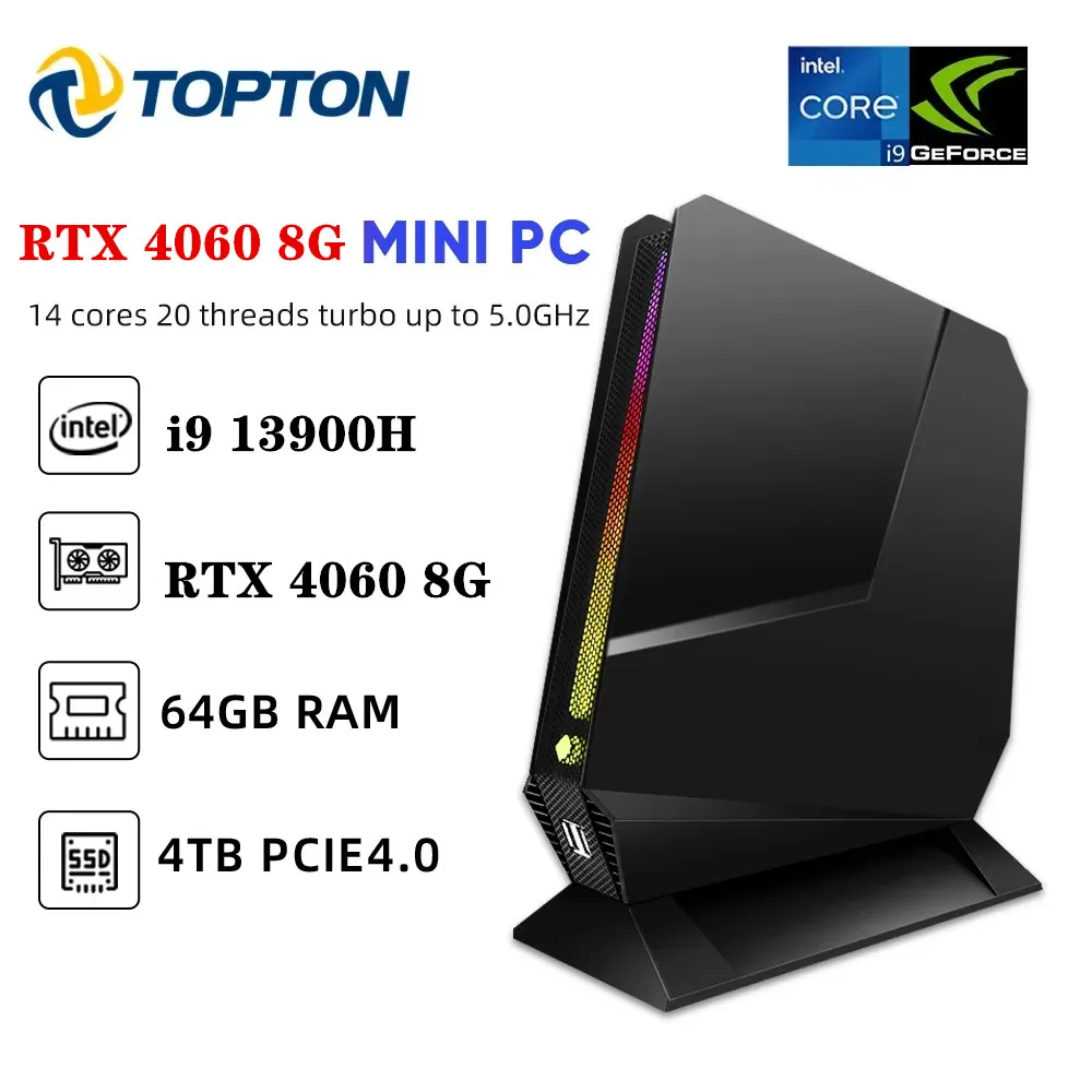 Topton Gaming Mini Computer Intel i9 13900H 12900H i7 13700H 12700H Nvidia RTX4060 3050 8G Desktop Gamer Mini PC Win11 Pro WiFi6