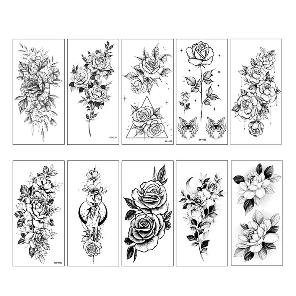 

10pcs Flower Pattern Stickers Body Tattoos Rose Decals Simple Eco Friendly Skin Safe Festival Outing Performance