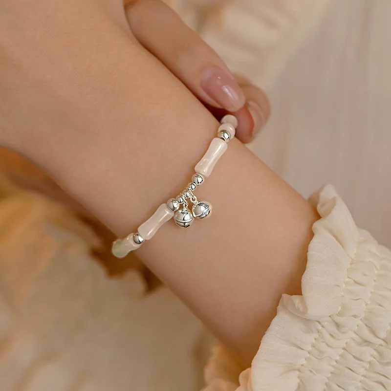 UMQ Minsheng Bell Bamboo Female Girlfriends Tianshan Jade Bracelet Special Interest Light Luxury Exquisite Advanced Bra