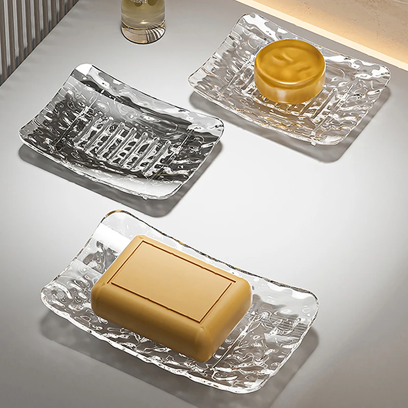 Transparent Soap Box High-End Bathroom Glacier Patterned Soap Storage Rack For Household Use Soap Box Light Luxury