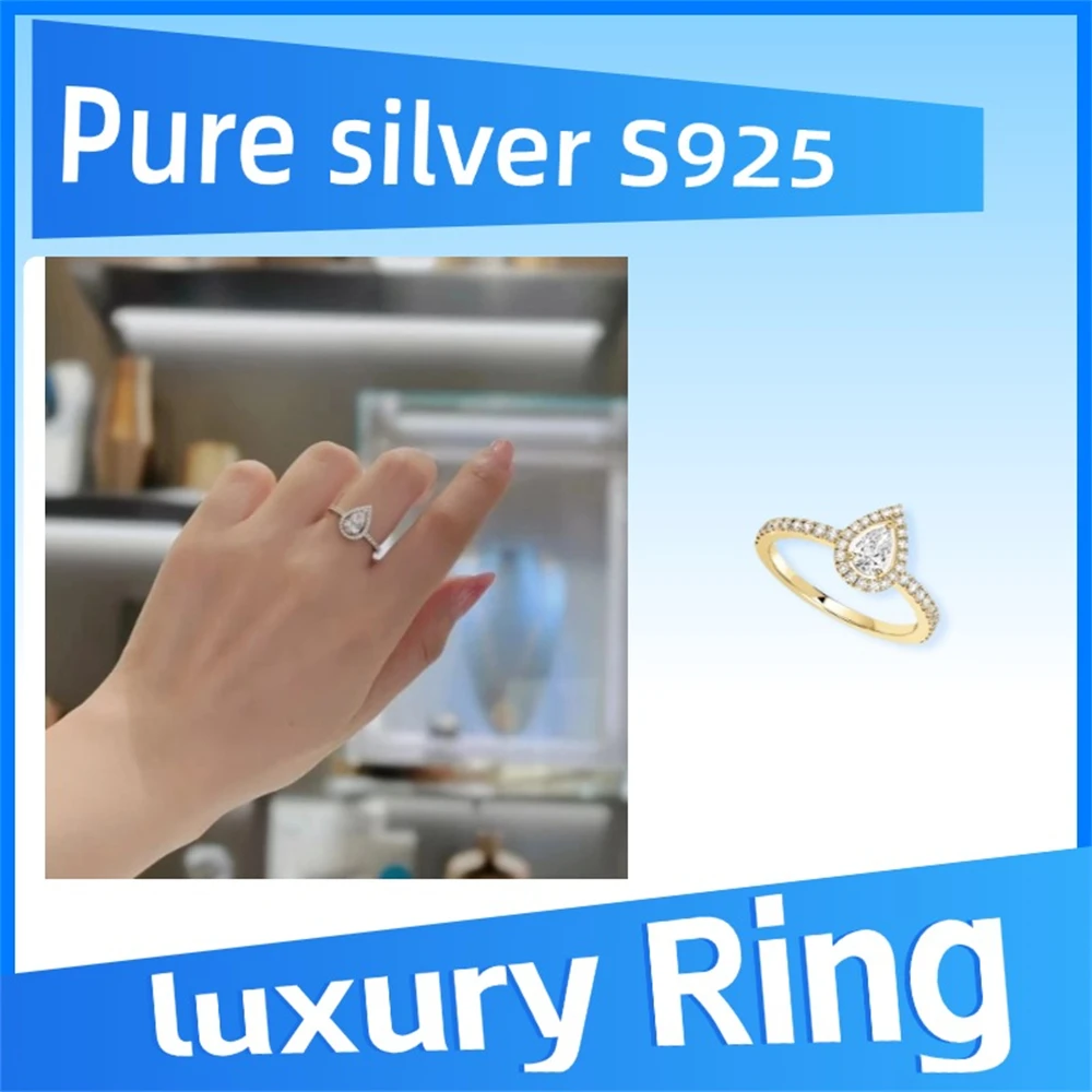 

Pure 925 Sterling Silver Joy pear-shaped diamond ring Fashionable Romantic Holiday Party Jewelry Personality