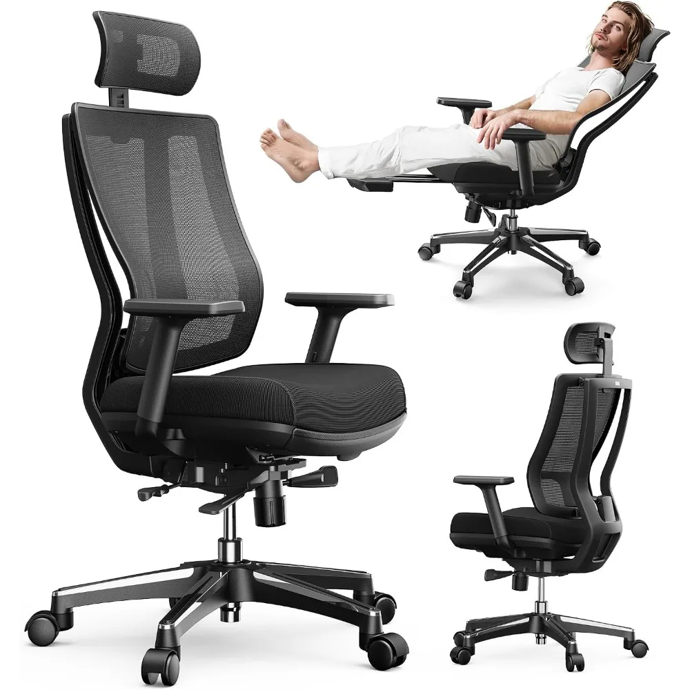 Adjustable Office Chair: Ergonomic, 3D Armrests, Lumbar Support, Mesh, Memory Foam Cushion, Gaming with Headrest