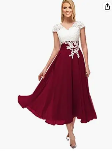 Vestidos de noite chiffon para a mãe da noiva, linha A, decote V, mangas curtas, blusa de renda, comprimento clássico chá, verão