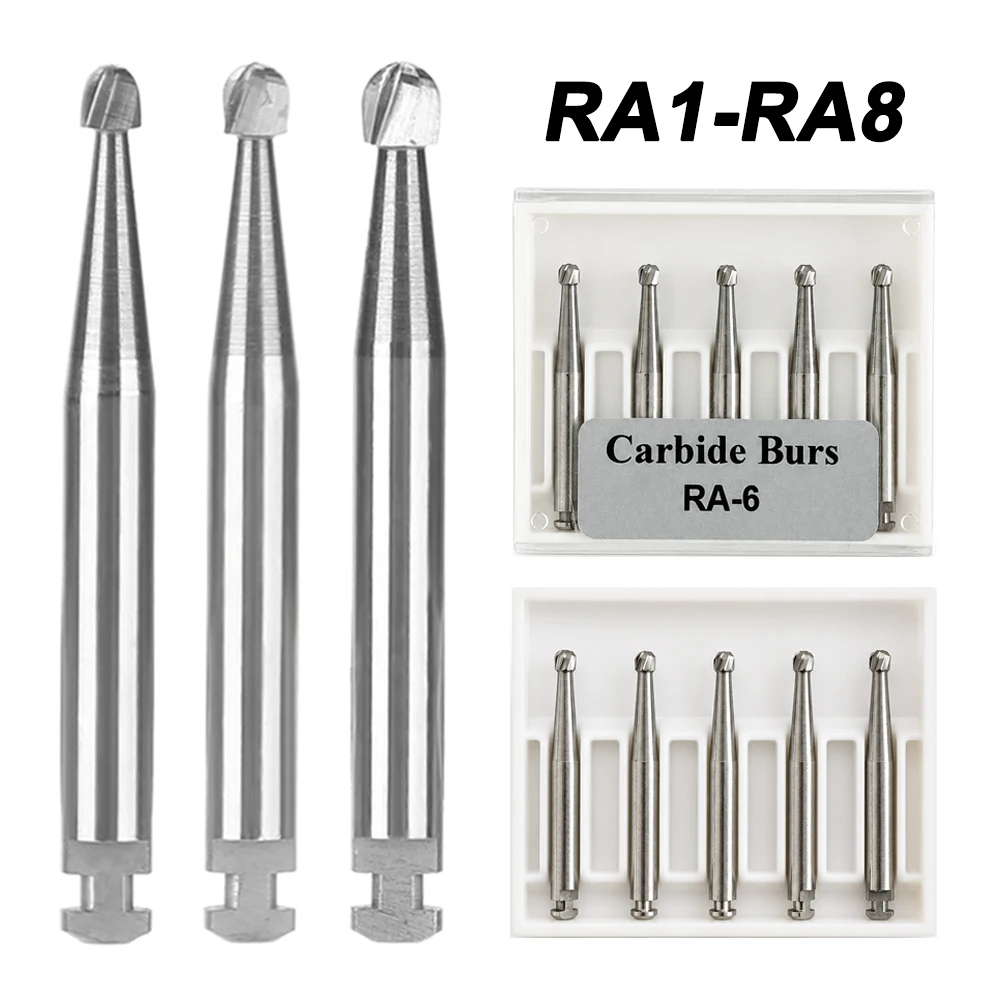 5Pcs Laboratory Tungsten Carbide Round Bur Set RA Latch Shank 2.35mm Precision Rotary Milling Bit Model RA1-RA8 for Lab Work