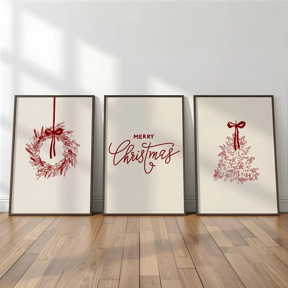 Simple Christmas Canvas, Red Thread Draft, Flower Wreath, Christmas Tree Poster, Living Room, Bedroom, Holiday Decoration
