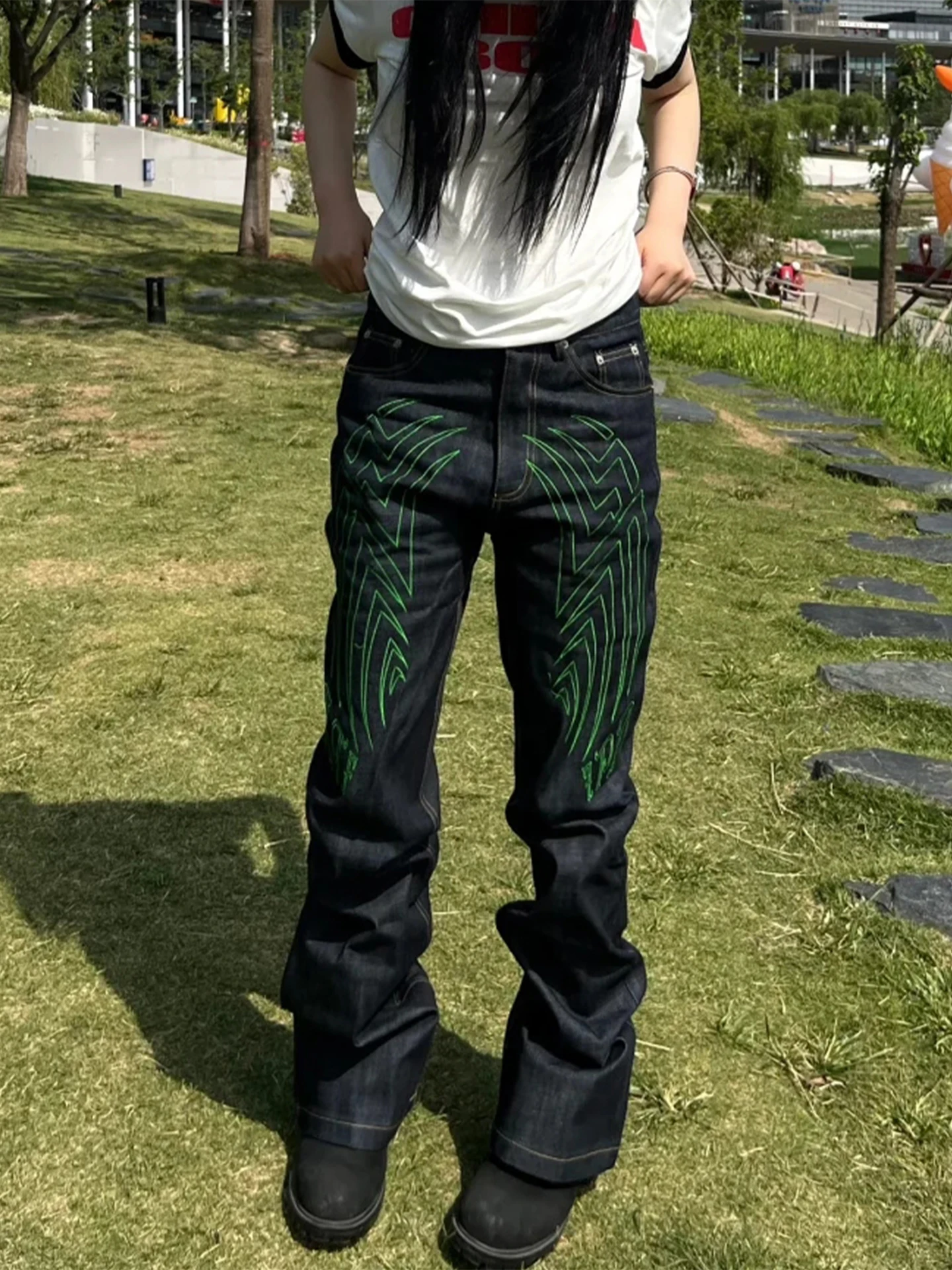 

Vintage Blue Women Jeans American High Waist Fashion Mop Pants Streetwear Y2K Wide Leg Jean Female Trouser 2025 Denim Pants