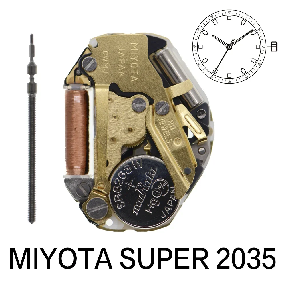 Miyota super 2035 Japão Movimento de Quartzo GOLDEN 2035 Relógio de Três Mãos - Engrenagens de Metal Duráveis Melhor desempenho de custo