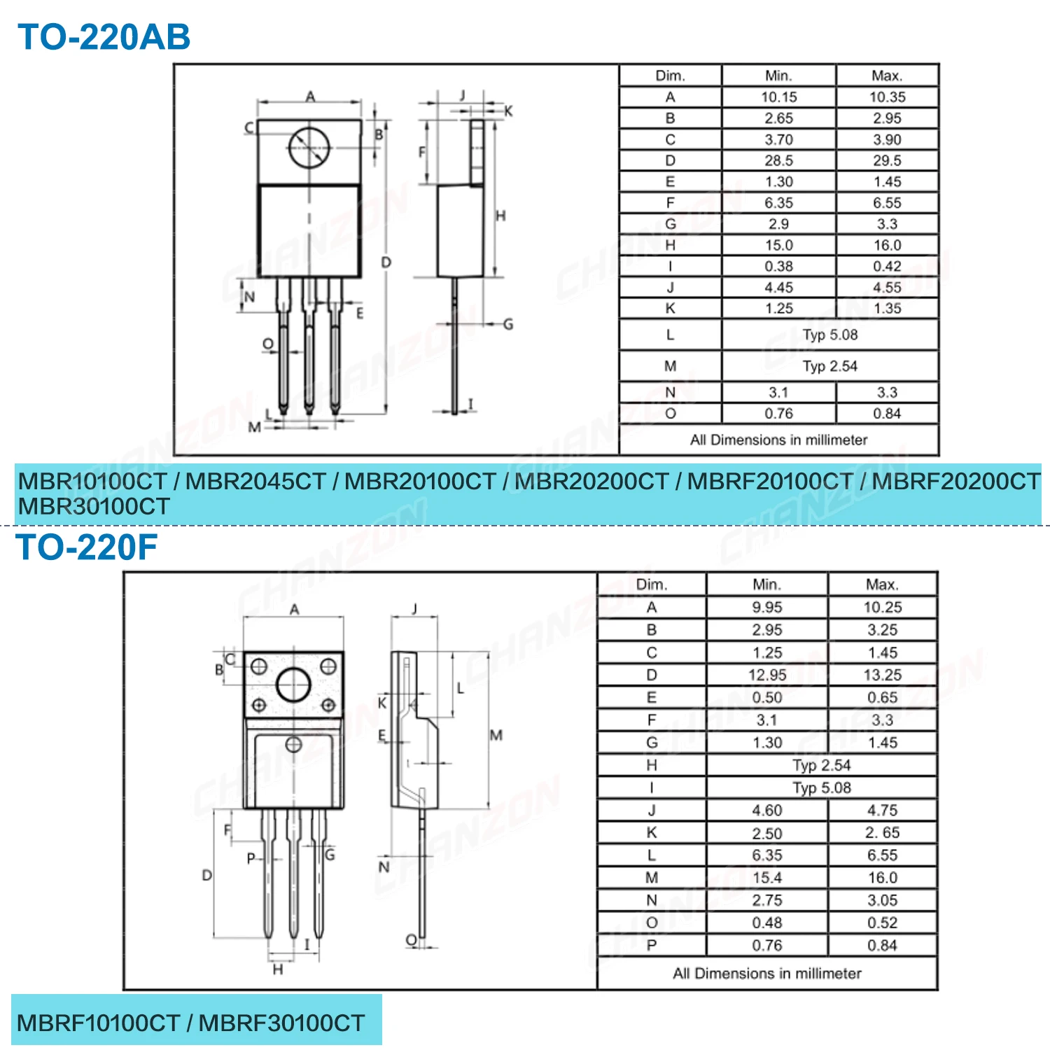 16Values MBR20100CT MBR30100CT MBR20200CT MBR4045PT MBRF20100CT MBR3045PT MBR10100CT MBR2045CT MBR60100PT MBRF20200CT MBR30100PT