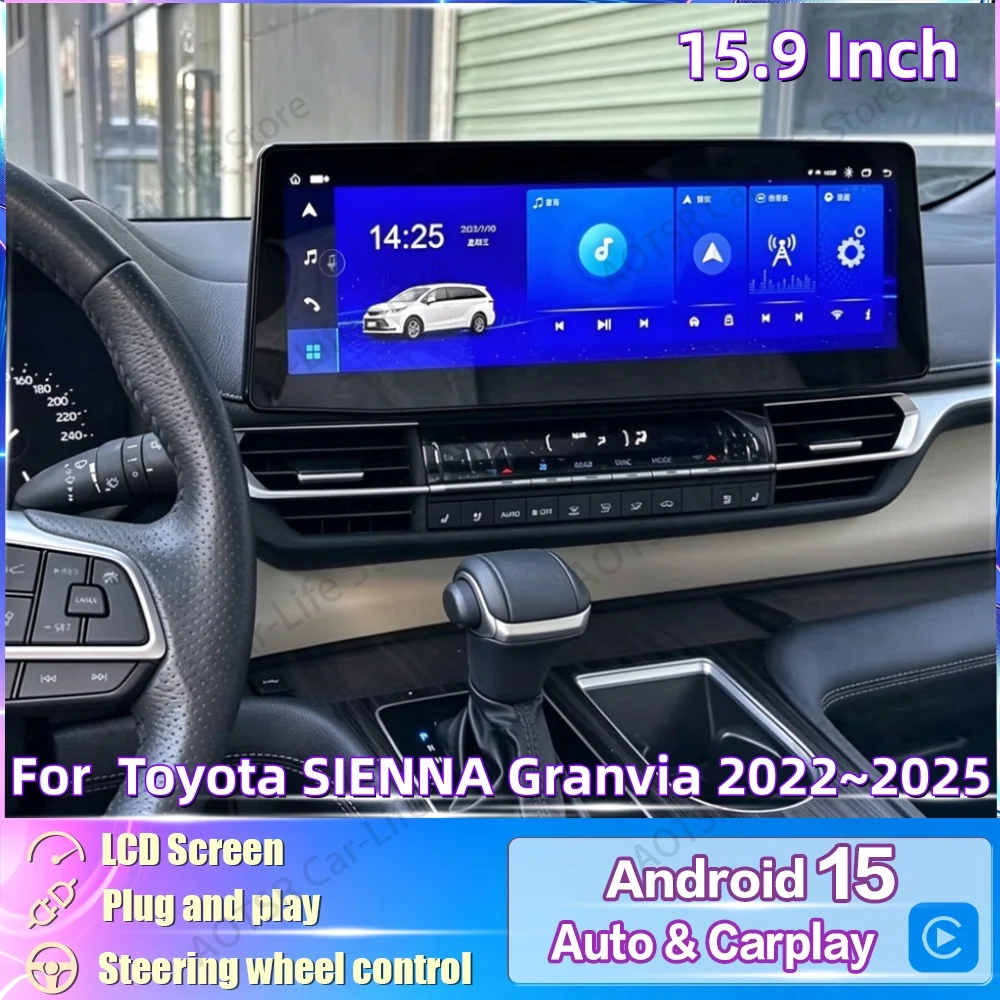 For Toyota SIENNA Granvia 2022~2025 HD Screen Android Auto Multimedia Car Radio GPS Navigation Audio Stereo Head Unit Carplay