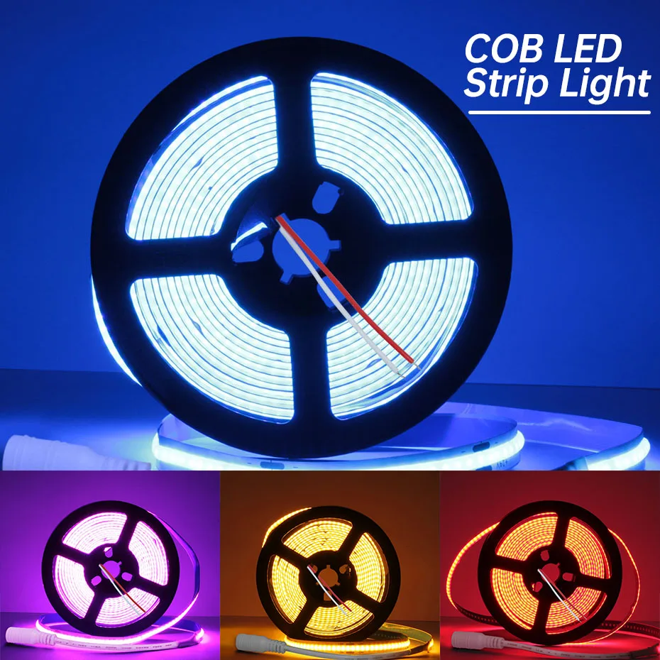 

8mm COB Strip Light 0.5m 1m 3m 5m 10m COB LED Strip DC12V 24V 320LEDs/m Adhesive Flexible LED Tape for Home Lighting Decor