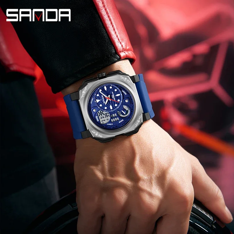 SANDA Outdoor Military Sports Men's Electronic Watch Stopwatch Alarm Clock Dual Display Multifunction Men's Quartz Wrist watch