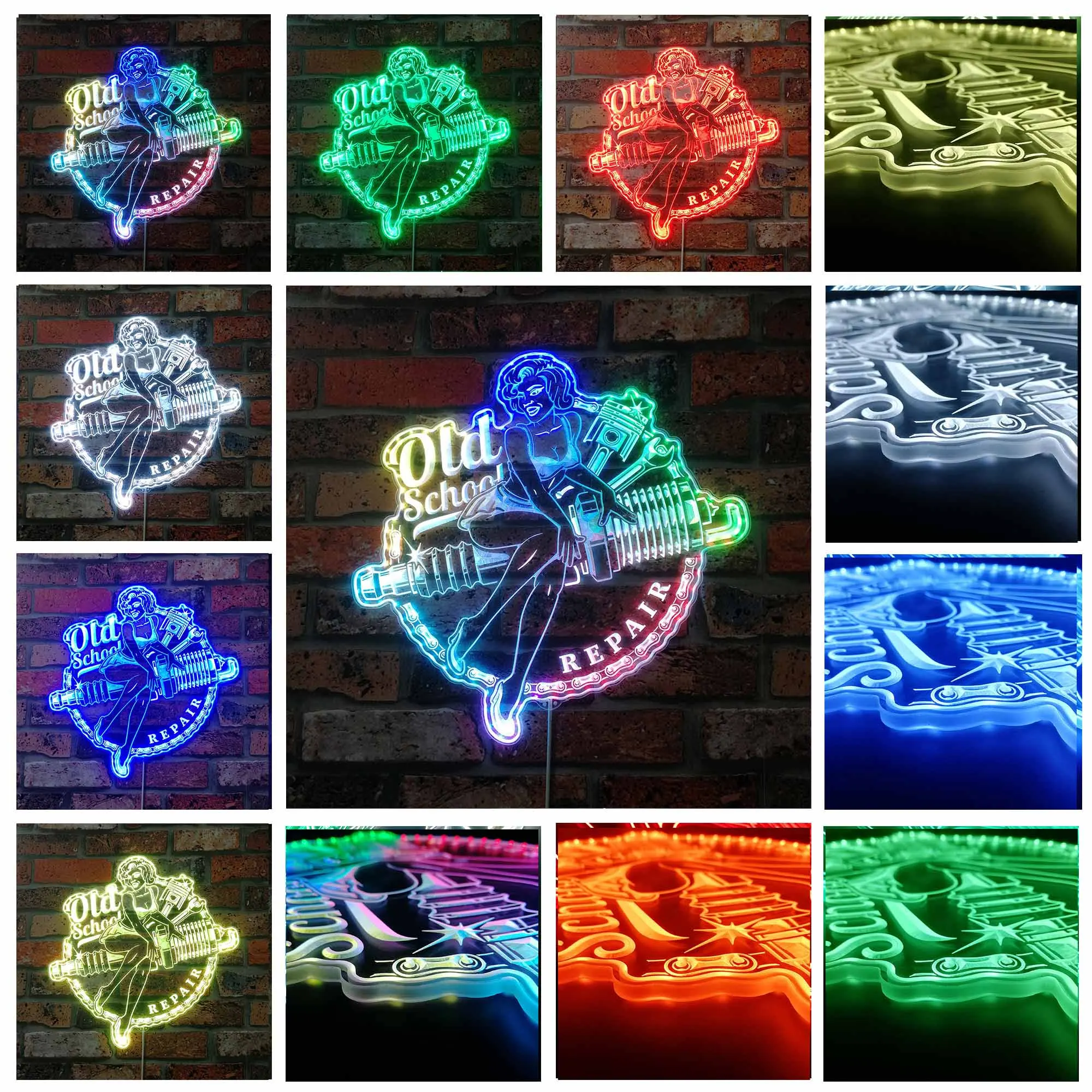 Spark Plug Pin Up Girl Garage Repair RGB Dynamic Glam LED Sign st06-fnd-i0322