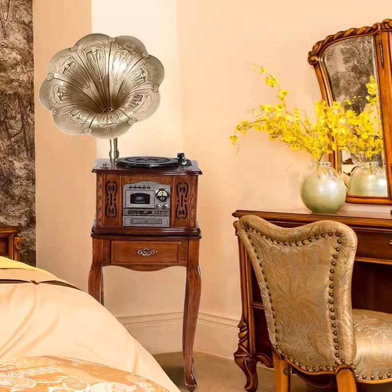 

Vintage phonograph vinyl record player big speaker antique bluetooth stereo old-fashioned record player