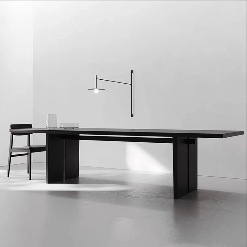 wood black solid wood dining table Italian minimalist living room large desk