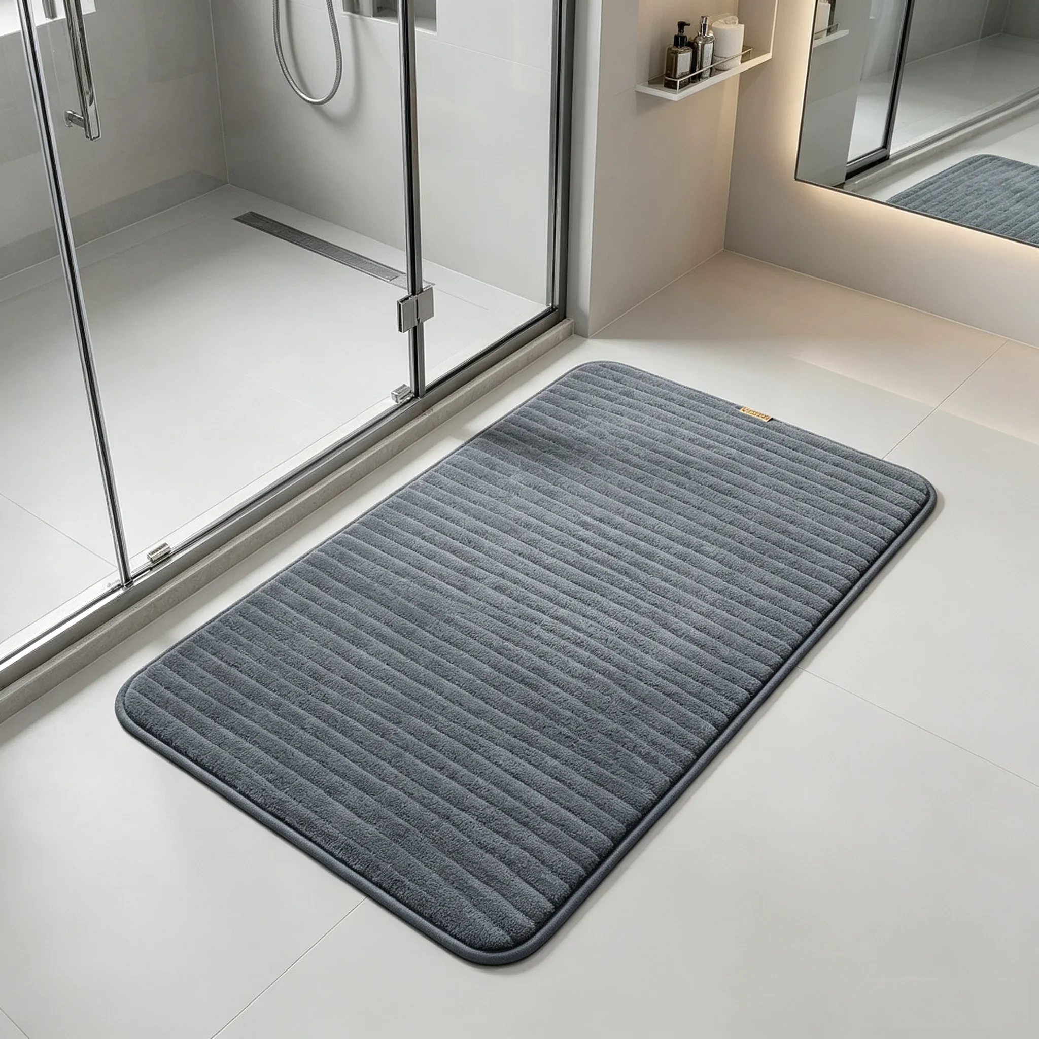 Solid 3D Stripe Bath Mat, Soft Rebound Sponge Core Bathroom Rug, Comfortable Absorbent Non Slip, Modern Minimalist Floor Mat