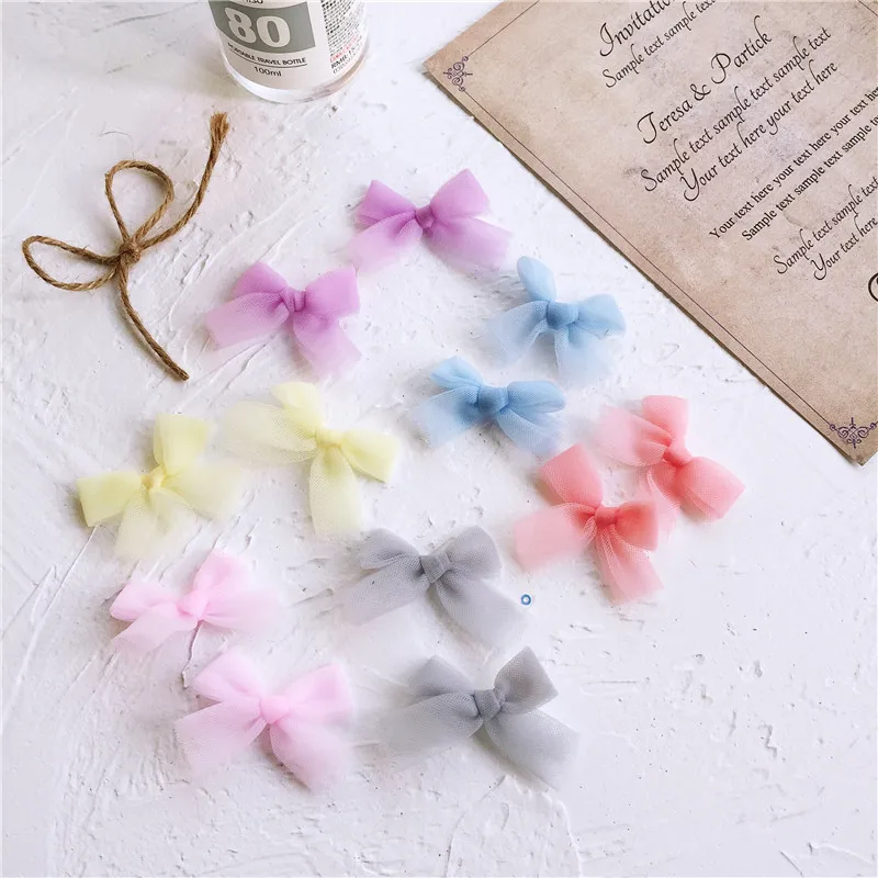 20PCS Colourful Mesh Knotted Mini Bows Decoration For Craft Packages Small Bowknot Gift Wrapping Flower DIY Wedding Bow Accessor