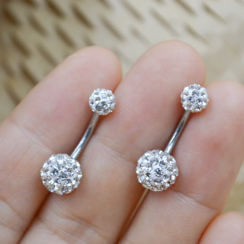 50PCS 14G Surgical Steel Full Gems Navel Belly Button Navel Piercing Jewelry Short Long Bar