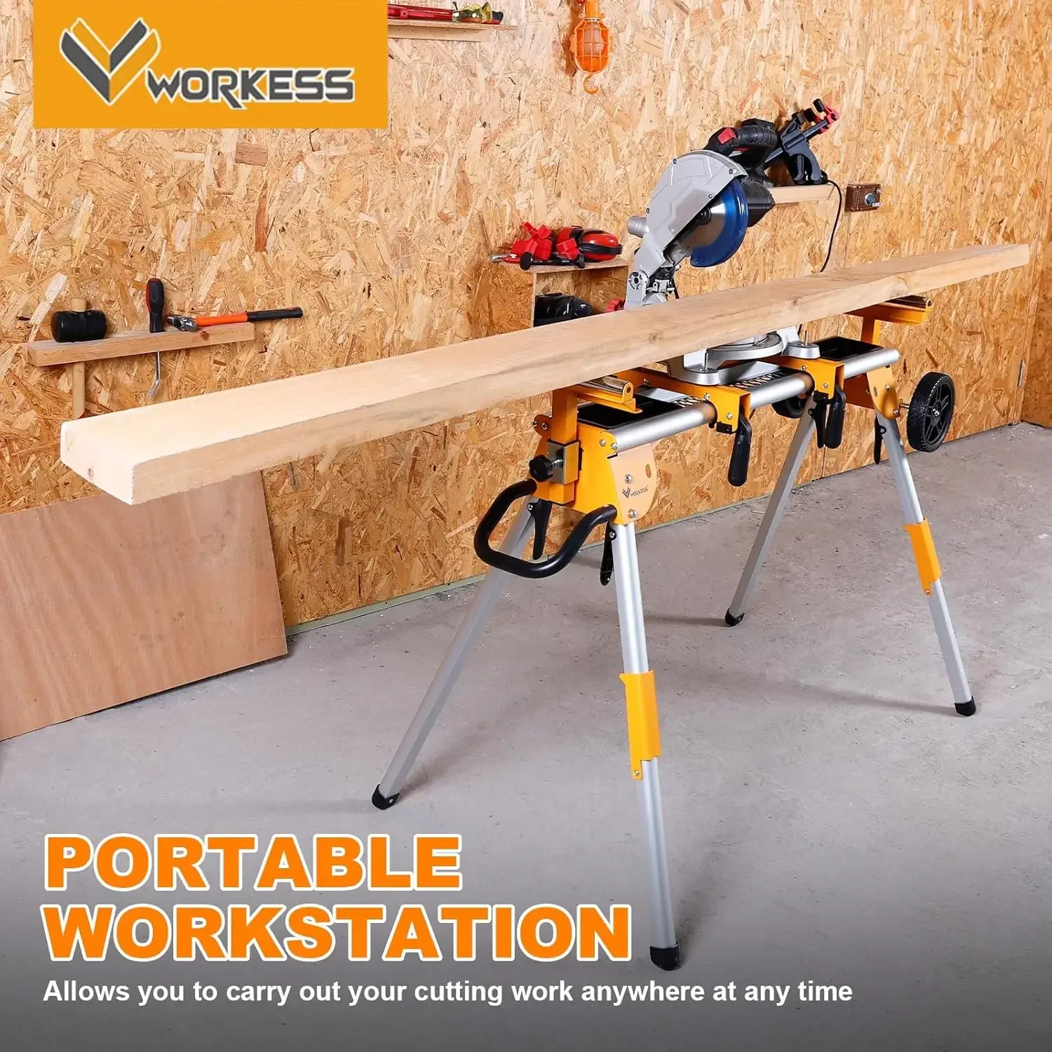 Portable Miter Saw Stand with 6.75 in Wheels 330 lbs Load Capacity Heavy Duty Universal Mitre Saw Stand Tool Storage Trays WK-MS