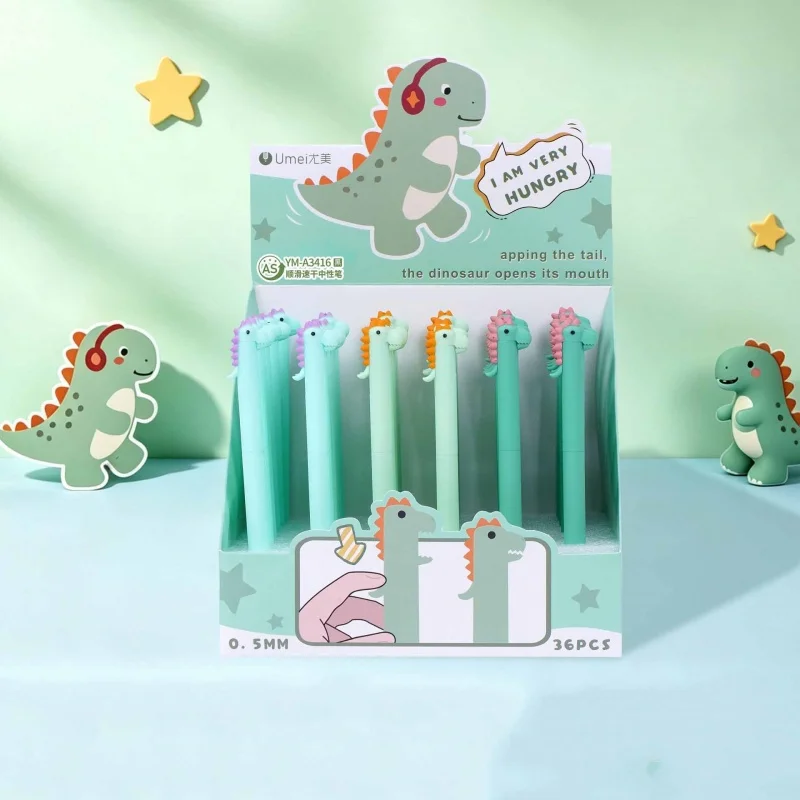 36pcs/lot Creative Dinosaurs Gel Pen Cute 0.5mm Black Ink Signature Pens Office School Supplies