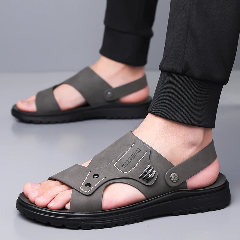 

Модные сандалии ручной работы с широким носком, летняя повседневная обувь с дышащим кожаным верхом, мужская обувь