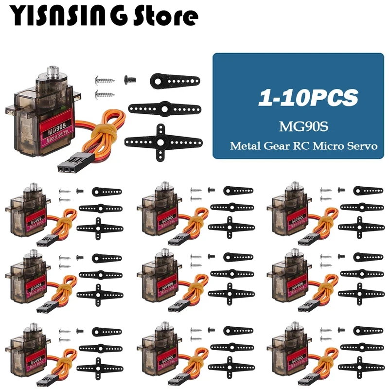 1-10PCS MG90S Micro Servo Motor Metal Gear Analog RC Servomotor 180 360 Degree For Mini Car Airplane Helicopter Arduino Robot