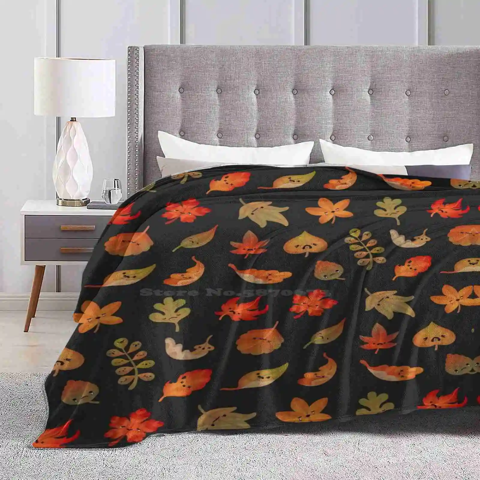 Sad Fallen Leaves Creative Design Comfortable Warm Flannel Blanket Autumn Pikaole Fallen Leaves Leaf Season Kawaii Character