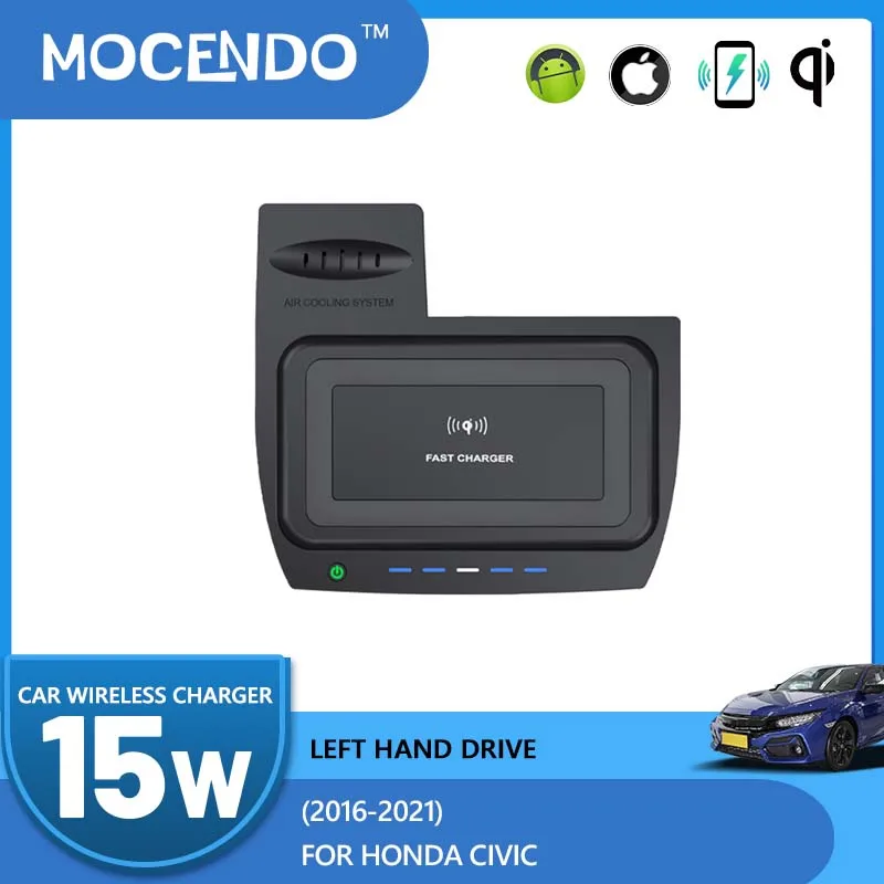 Carregador sem fio do carro para honda civic 2016-2021 suporte de carregamento rápido do telefone móvel 15w placa carregador