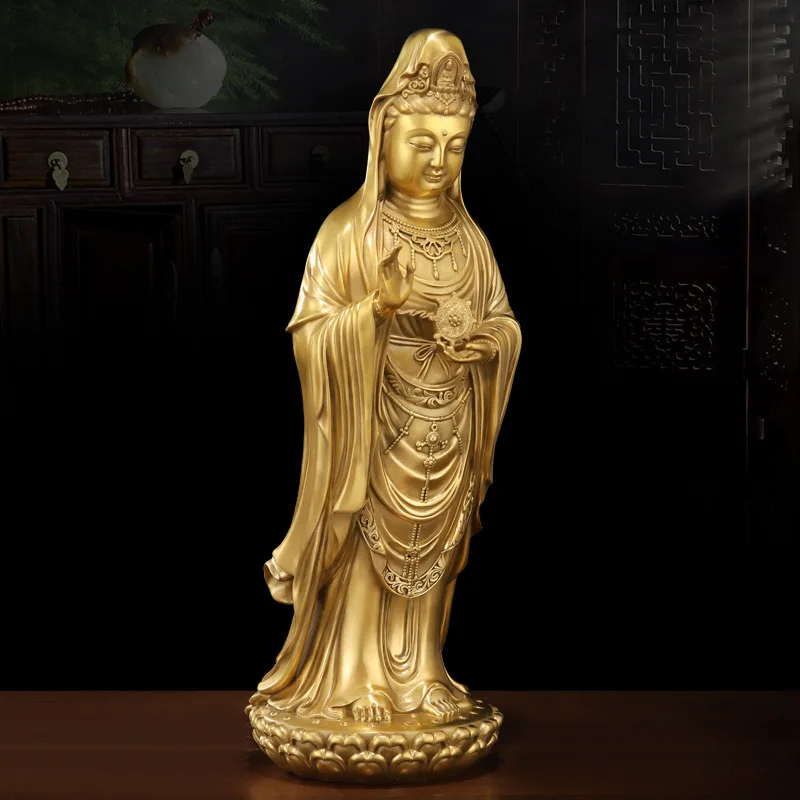 CZ Brass Nanhai Guanyin Bodhisattva   Statue Home Buddha Hall Home Offering Statue Sent Guanyin Offering Buddha Metal Ornaments