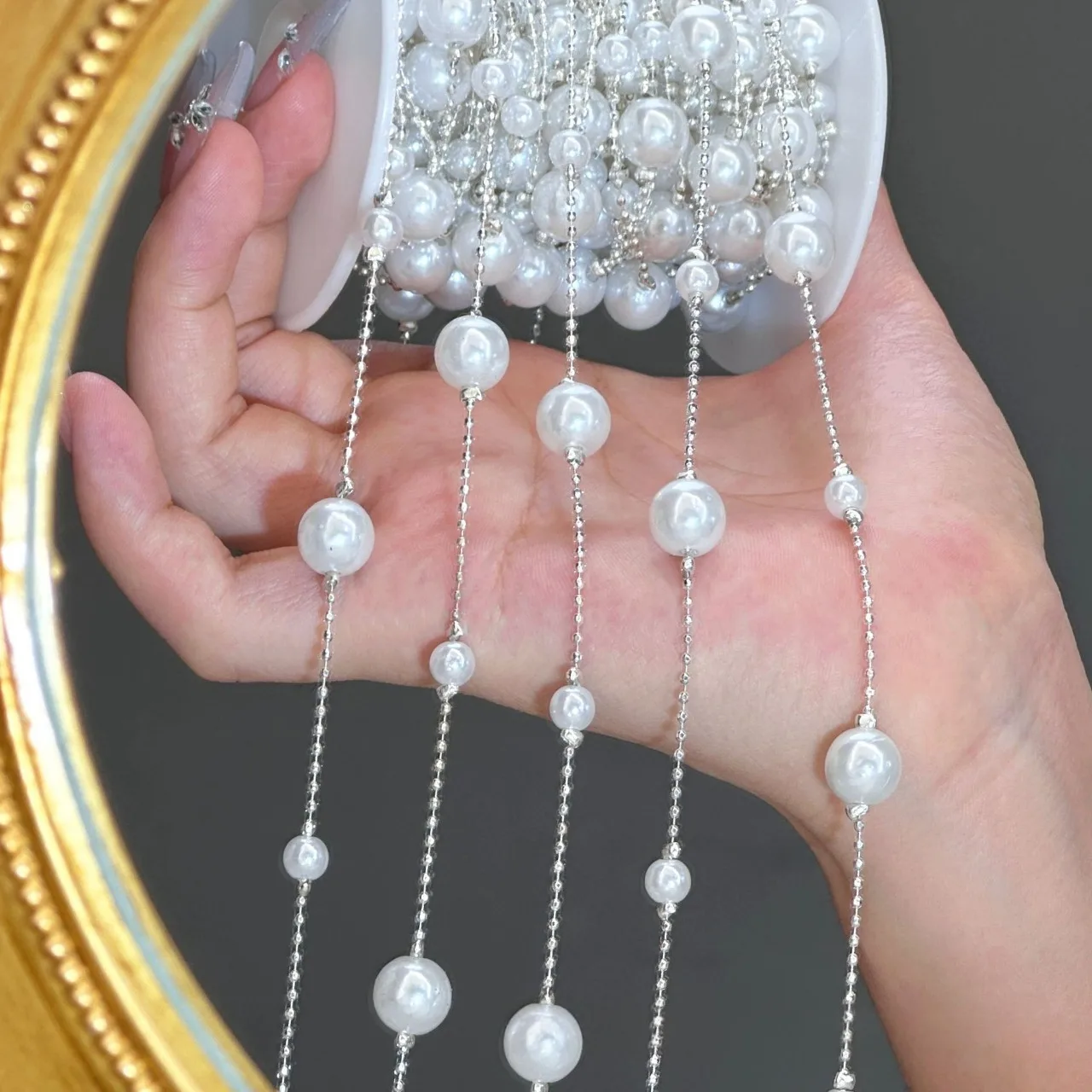 

0.5/1/2meter Pearl Bead Chain Interval Pearl Copper Chain DIY Jewelry Accessories Necklace Bracelet Jewelry Clothing Accessories