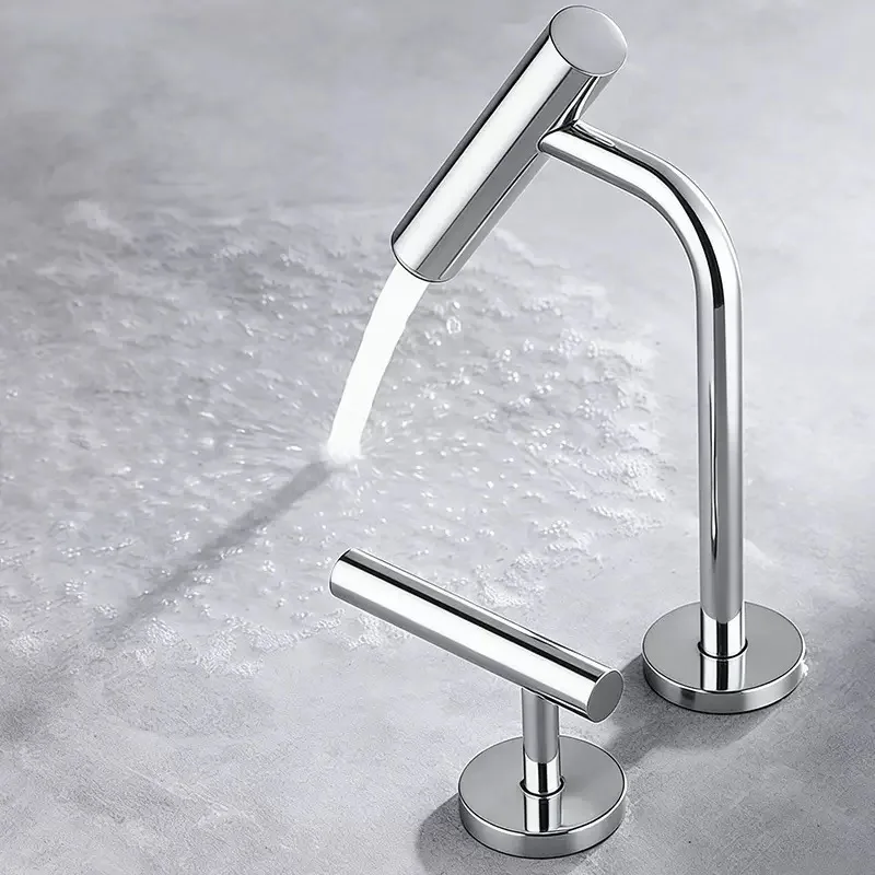 Hot and Cold Dual Hole Split Faucet for Washbasin Undermount Basin Gun Gray Basin Faucet