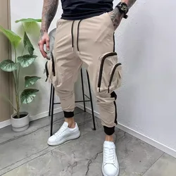 Calça de lycra estilo desenho solta de bolso múltiplo masculina, macacão casual da moda, novidade para primavera e outono