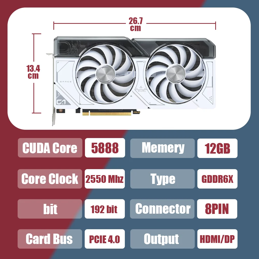 Видеокарта ASUS TUF RTX 4070 OC 12G, Видеокарта ASUS NVIDIA RTX 4070 серии GDDR6X, видеокарта 12 Гб, графический процессор GPU бит PCIE4.0