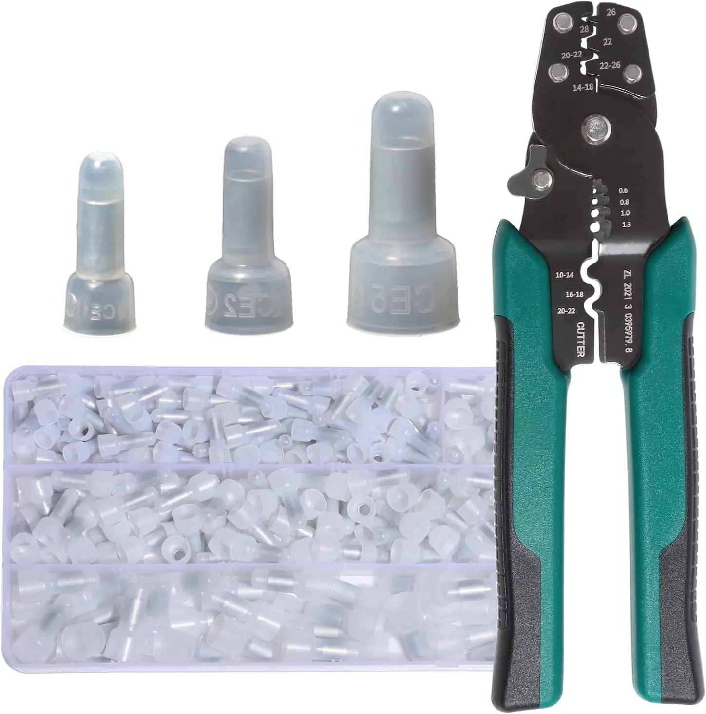 Closed Crimp Cap Terminal Wire Stripper Crimping Tool 22-16/16-14/12-10 AWG Gauge Wire Caps Connectors Gauge Nylon Insulated Ter